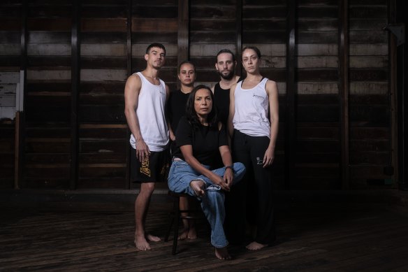 Artistic director of Bangarra Frances Rings with dancers Amberlilly Gordon, Rikki Mason, Courtney Radford and Bradley Smith.