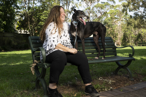 Greyhound fosterer Erika Wadlow, with her dog Whisper, says there has been a significant increase in dogs needing a home.