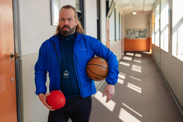 Sampson stars as alpha male Timothy Voss, the school’s  head of PE.