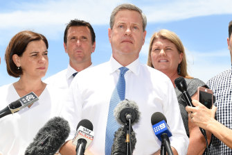 Queensland Opposition Leader Tim Nicholls on Tuesday after meeting with elected members in Beachmere, near Brisbane.