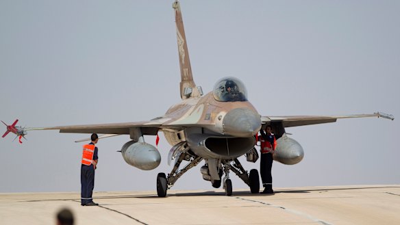 An Israeli F-16 jet at the Ovda airbase near Eilat, southern Israel. 