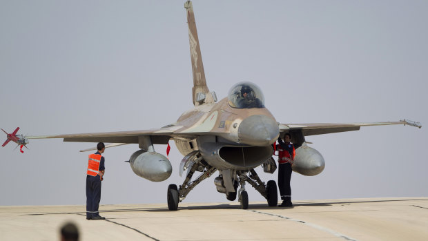 An Israeli F-16 jet at the Ovda airbase near Eilat, southern Israel. 