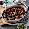 Coq au vin has a rich, glossy wine-based sauce.