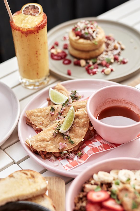 Tacos and tostados are part of the all-day brunch menu.