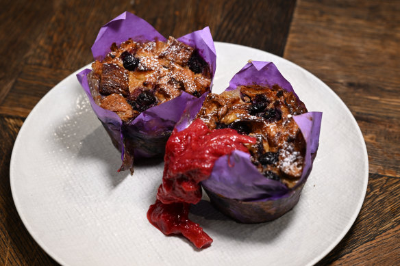 Rhubarb bread and butter pudding.