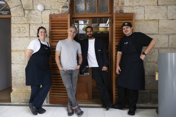 From left: Operations manager Catherine Jugmans, chief baker Dougal Muffet, “manager at large” 
Jimmy Larcombe and chef Jono Fisher at A.P Bread and Wine.