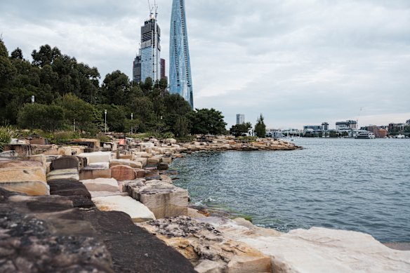 Crown’s One Barangaroo (right) and Lendlease’s One Sydney Harbour (left) now dominate the Barangaroo headland.