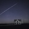 A string of SpaceZ StarLink satellites passes over Kansas last year.