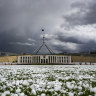 A giant hail storm leaves its mark on Parliament House this week.