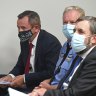 WA Premier Mark McGowan, deputy police commissioner Gary Dreibergs and Chief Health Officer Andy Robertson after the premier announced a delay to the state’s borders opening.