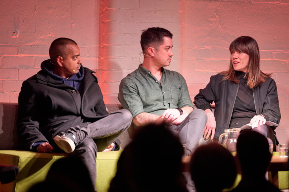 The Good Food Hospitality Symposium, from left to right, Mulberry chief executive Leon Kennedy, Patrick Ryan-Parker from Lightspeed and Lune’s Kate Reid.