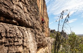 Rock climbers at the Wall of Fools in the Summerday Valley in the Grampians National Park.