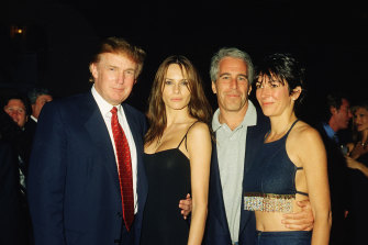 Jeffrey Epstein and Ghislaine Maxwell with Donald Trump and his future wife Melania Knauss at Trump’s Mar-a-Lago club in Palm Beach, Florida in 2000.