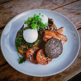 The Mighty Apollo poached eggs at the Apollo Cafe, West Melbourne.