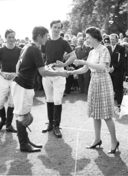 Christopher Ashton meeting the Queen after a polo tournament with Prince Charles.