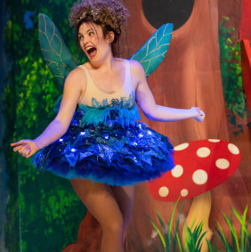 Tammy Weller cavorts as Tinker Bell in Peter Pan Goes Wrong.