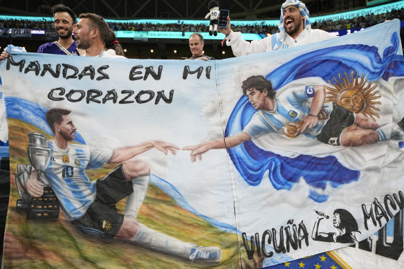 Argentinian supporters show their love for Lionel Messi - and for the late Diego Maradona.