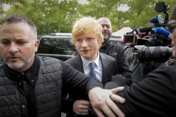 Ed Sheeran arrives at New York Federal Court on Thursday.