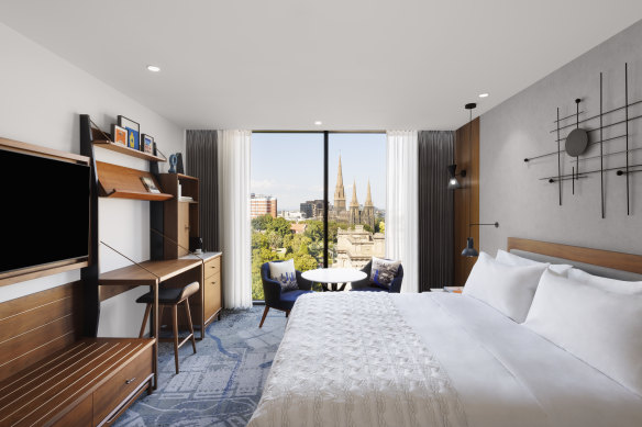 A premium king room with views of St Patrick’s Cathedral.