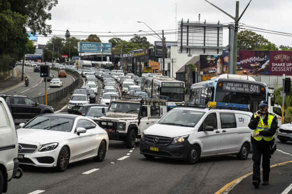 Heavy congestion plagued Victoria Road through Rozelle for the second morning in a row.