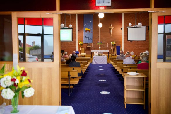Our Lady of Lourdes Catholic Church in the northern Tasmanian city of Devonport, where a silent vigil was under way to honour the five victims of the Devenport primary school accident.