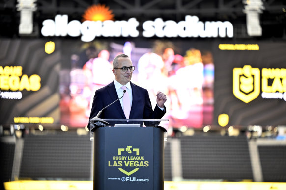 Andrew Abdo at an NRL promotion at Allegiant Stadium in December.