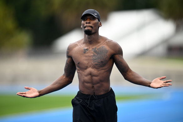 Fred Kerley pictured during an Athletics Australia media event at Lakeside Stadium on Tuesday. 