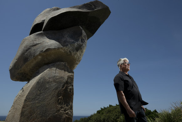 John Petrie with his work, 23.5 degrees, which won this year’s Sculpture by the Sea.