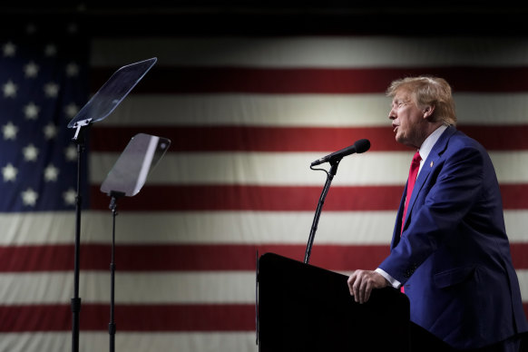 Former US president Donald Trump speaks during a rally in the state of Nevada.