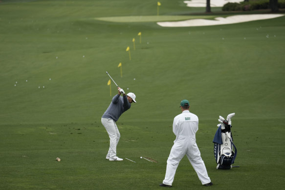 Jason Day on the range before the US Masters.