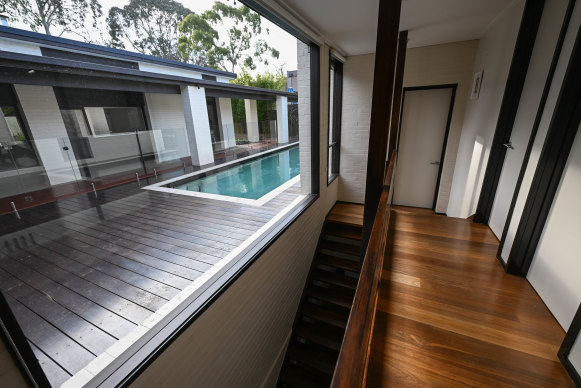 The pool and central courtyard at Wildwood taken from what Boyd designed as the children’s wing of the home. 