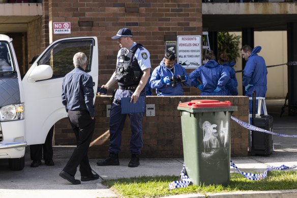 Police at the scene on Monday. 