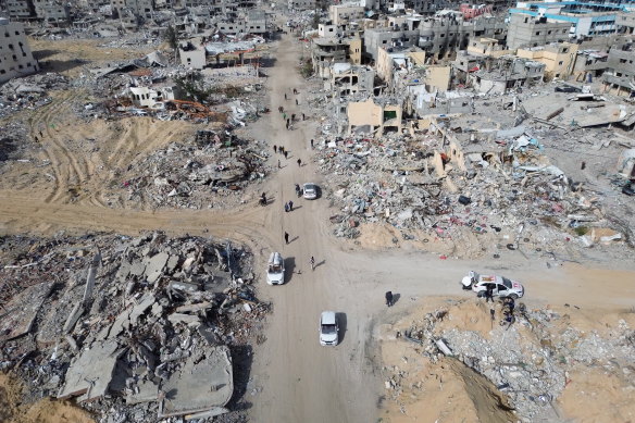 A view of destruction in the southern Gaza area of Rafah, which endured heavy Israeli attacks.