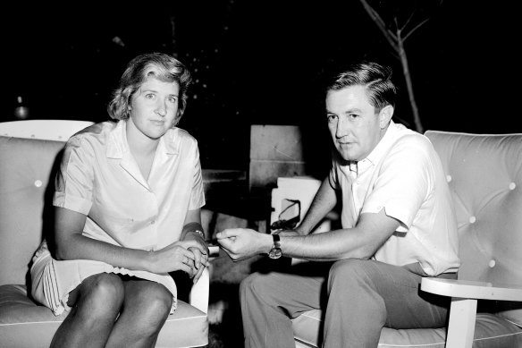 Dawn Fraser meets with solicitor Edward France after the ban was announced.