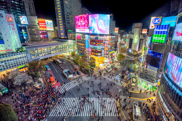 The famous crossing at Shibuya.