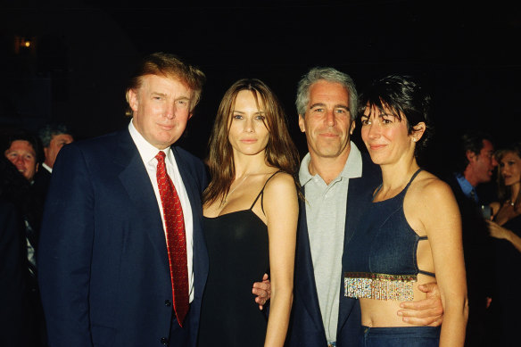 Donald Trump and his future wife Melania Knauss, pictured in 2000 with Jeffrey Epstein and Ghislaine Maxwell.