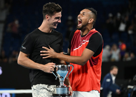 Thanasi Kokkinakis and Nick Kyrgios raised the roof at Rod Laver Arena.