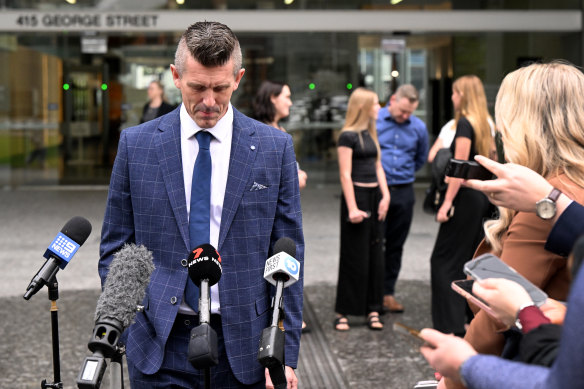 Lee Lovell, husband of victim Emma Lovell, talks to the media outside the Supreme Court.