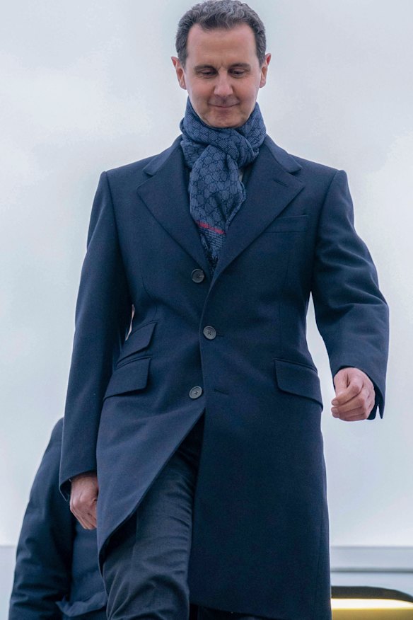 Syrian President Bashar al-Assad steps off the plane as he arrives at Vnukovo airport in Moscow, Russia, last month.