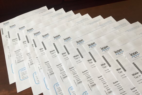 A Calwell resident received an envelope of 13 outstanding Icon Water bills, pictured, on Wednesday.