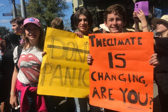 From left to right, Luci Matthews Wood,  Liam Burnett and Thomas Cath-Fawcett, all 13, in Melbourne. 