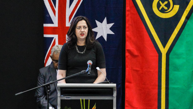 Premier Annastacia Palaszczuk  speaks at the state funeral.