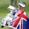 Hannah Green celebrates her triumph in the Women's PGA Championship.