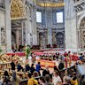 The Pope’s open casket at St Peter’s Basilica in Vatican City.