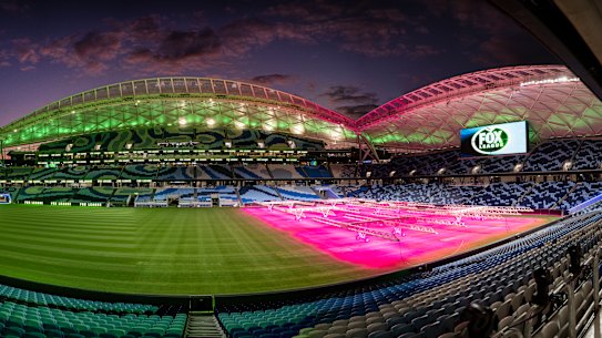  The newly completed Allianz Stadium lights up ahead of its grand unveiling. 