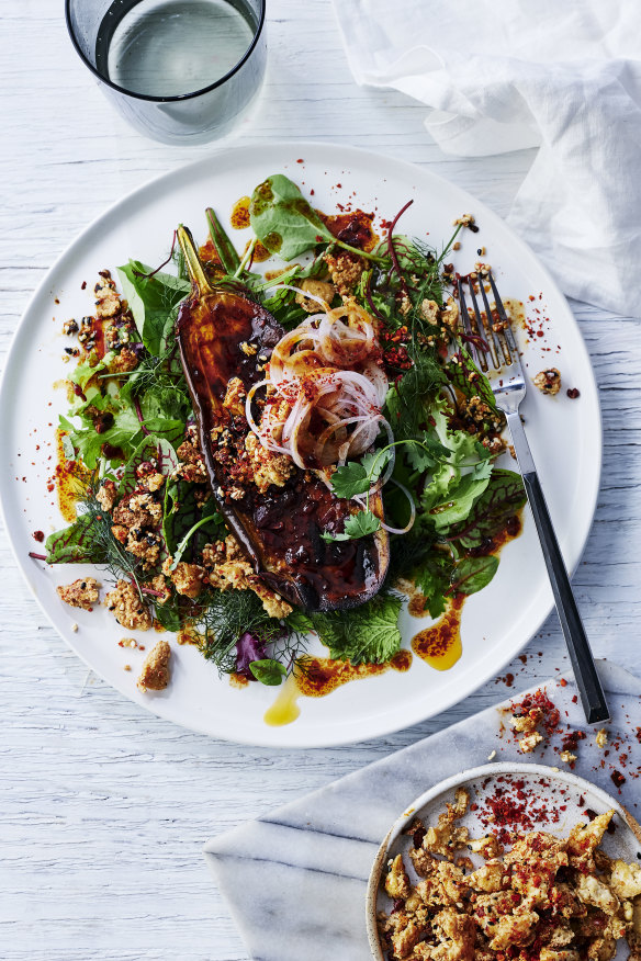 Sichuan pepper roasted eggplant with crispy chilli tofu.