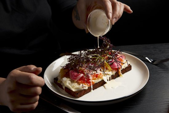 Soda bread topped with cured salmon and fennel remoulade.