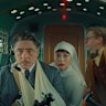 Benicio del Toro, Mia Threapleton and Michael Cera in Wes Anderson’s The Phoenician Scheme.
