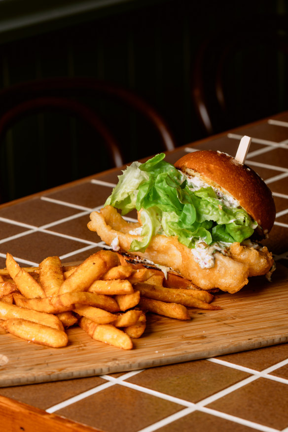A hulking fish burger is on the menu.
