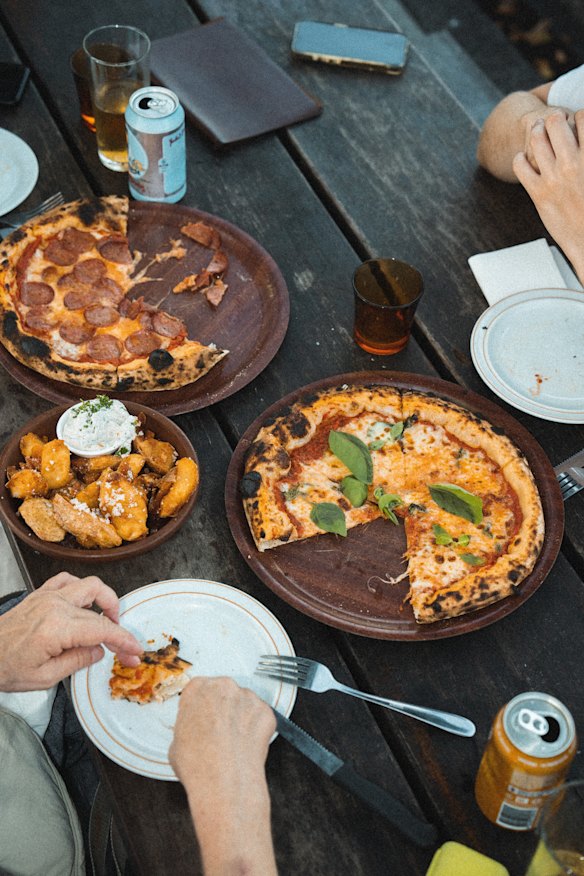 The pizzas are made with local produce. 